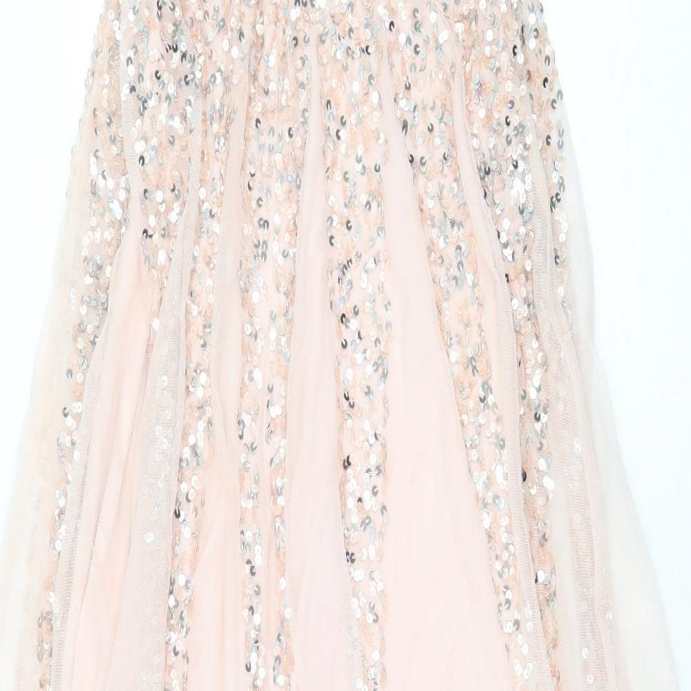 Quiz Womens Pink Polyester Ball Gown Size 12 V-Neck Zip