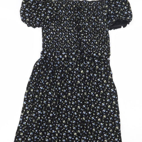 Quiz Womens Black Floral Viscose A-Line Size 10 Off the Shoulder Pullover