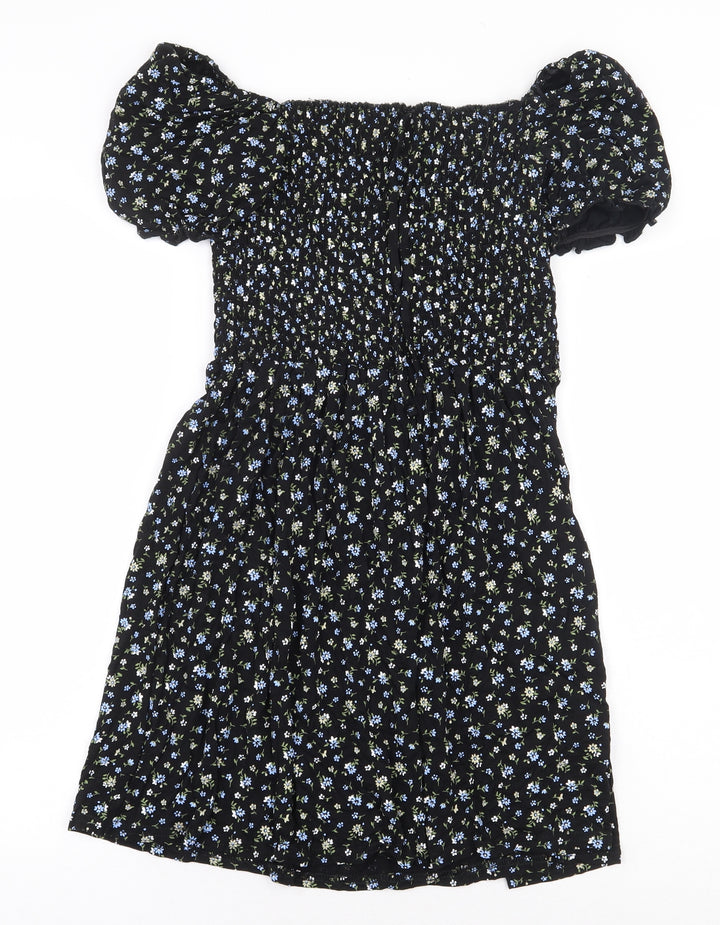 Quiz Womens Black Floral Viscose A-Line Size 10 Off the Shoulder Pullover