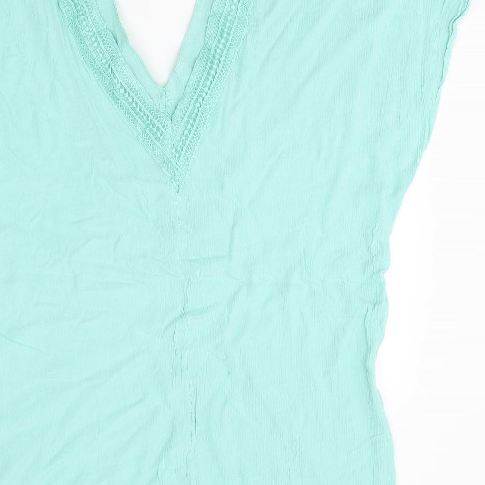 Papaya Womens Green Viscose Basic T-Shirt Size S V-Neck - Size S/M