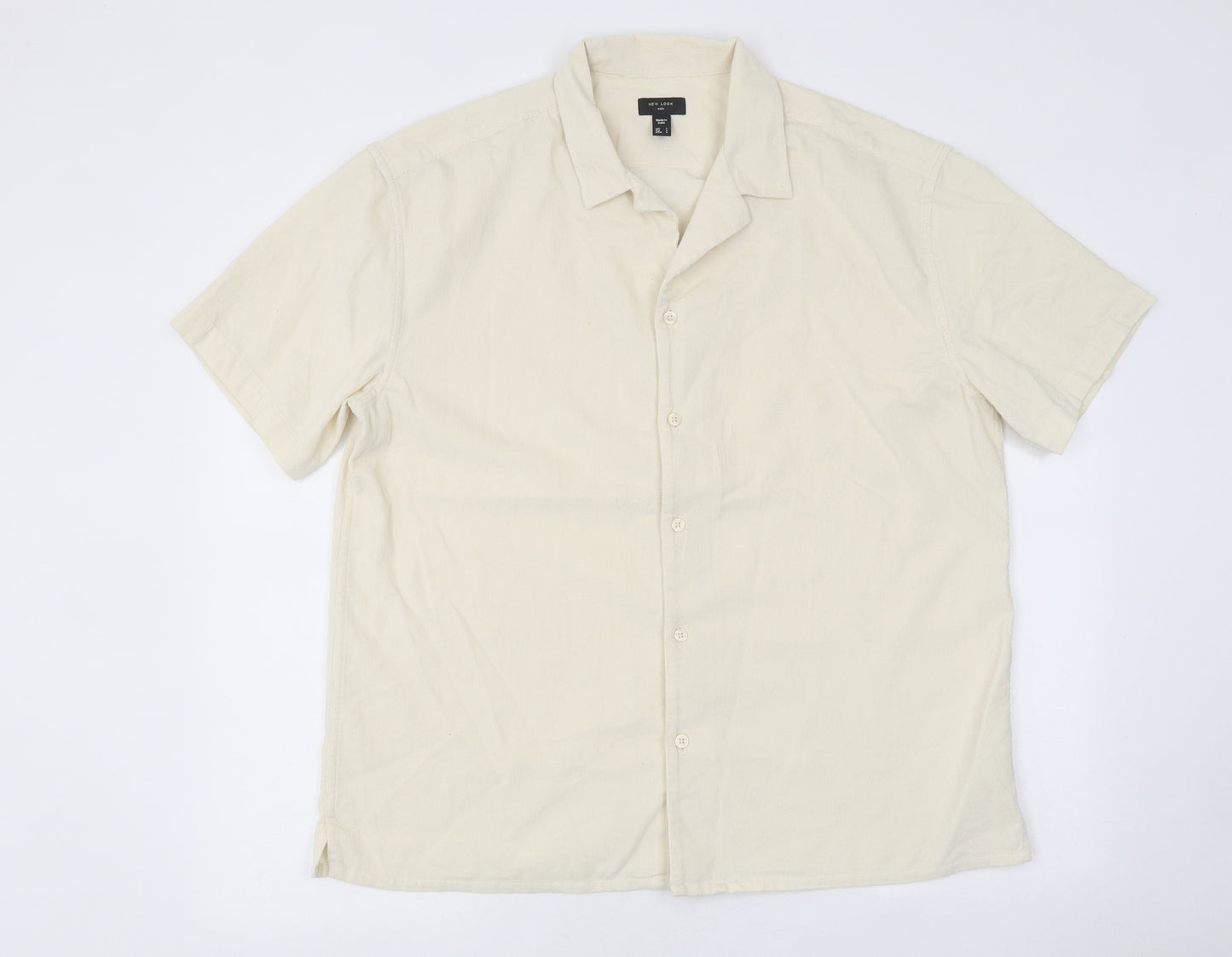 New Look Mens Beige Cotton T-Shirt Size M Collared
