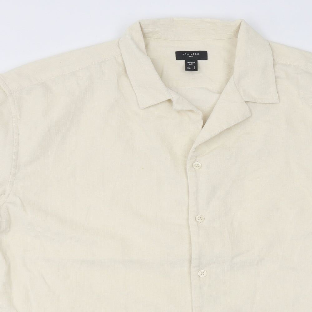New Look Mens Beige Cotton T-Shirt Size M Collared