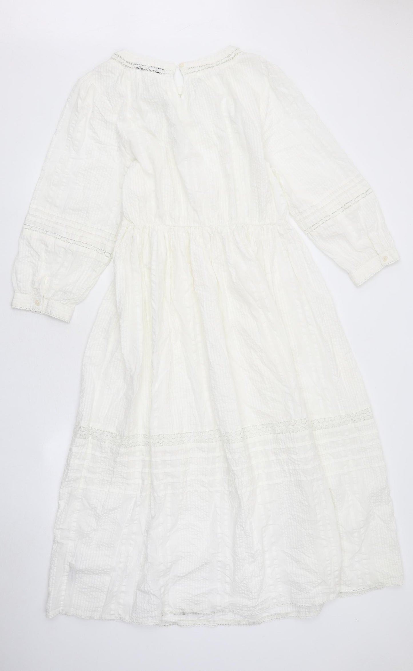 Marks and Spencer Womens White Cotton A-Line Size 14 Round Neck Button