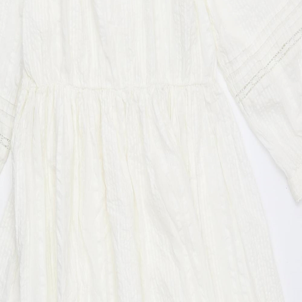 Marks and Spencer Womens White Cotton A-Line Size 14 Round Neck Button