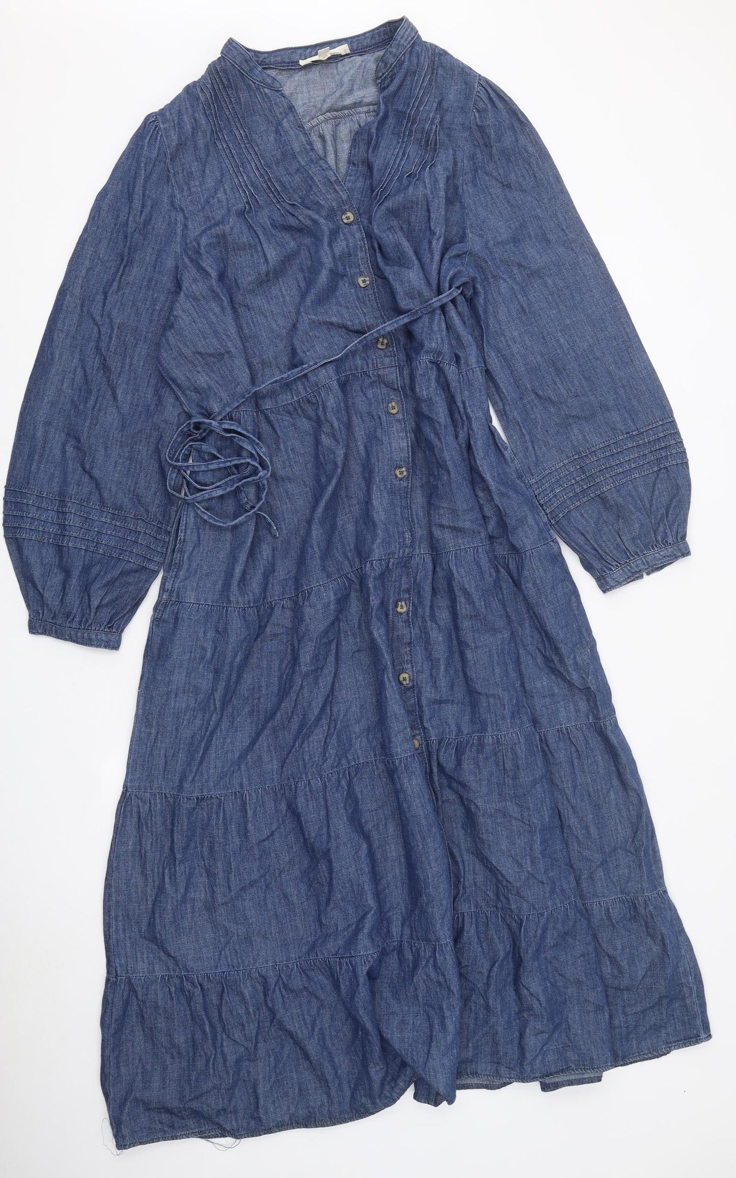 Per Una Womens Blue 100% Cotton Maxi Size 14 V-Neck Button