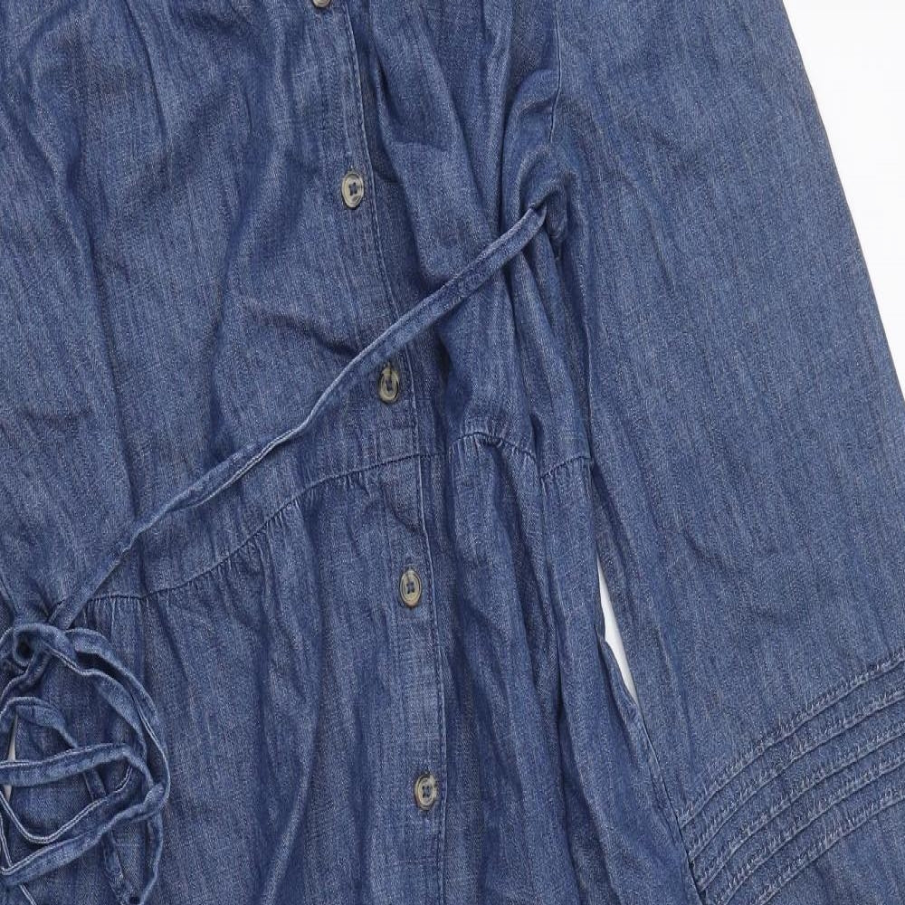 Per Una Womens Blue 100% Cotton Maxi Size 14 V-Neck Button