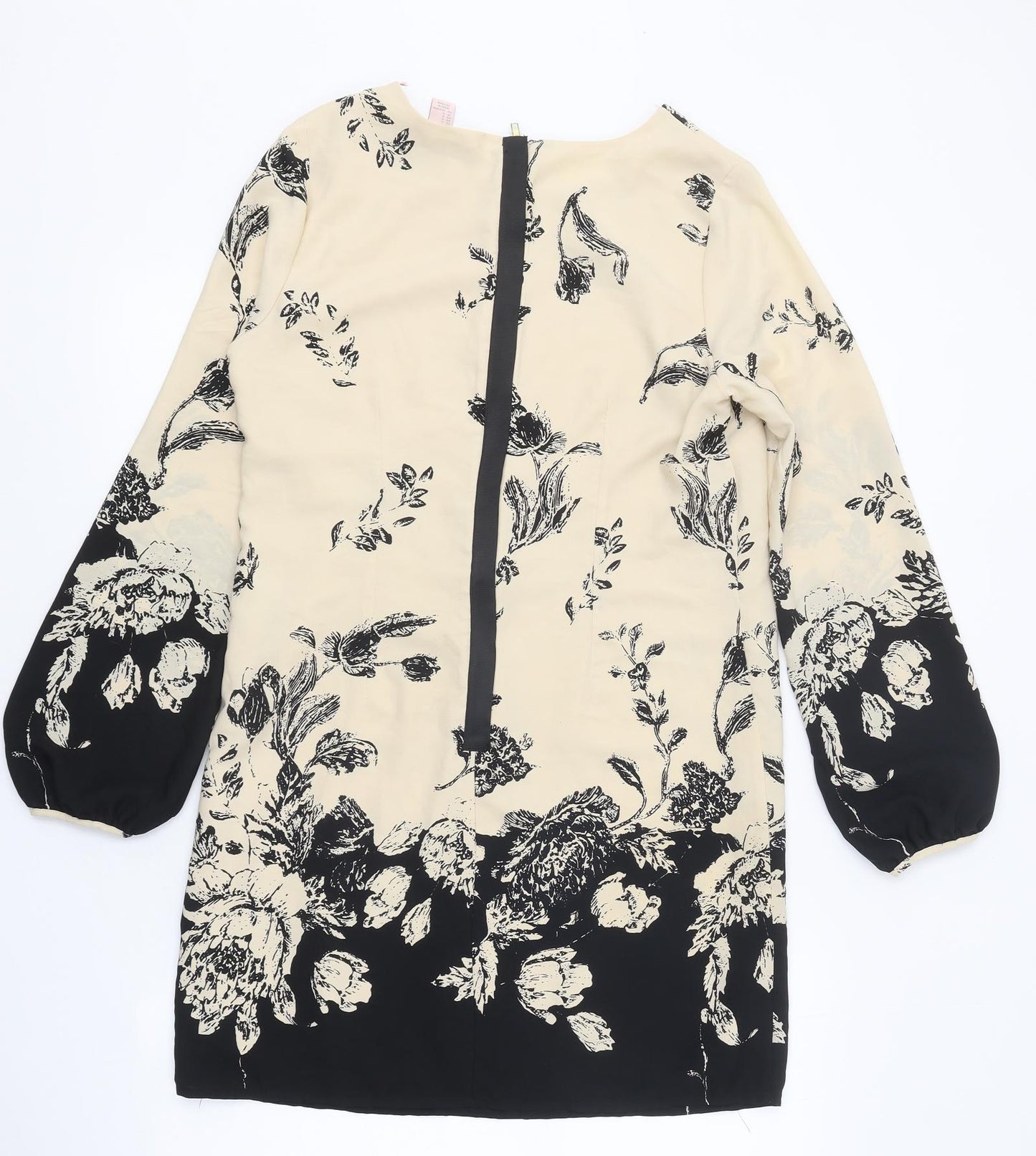 FOREVER 21 Womens Beige Floral Polyester A-Line Size S Round Neck Zip