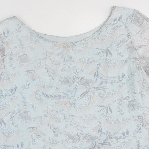 Giusy Womens Blue Floral Viscose Jersey Blouse Size S Round Neck