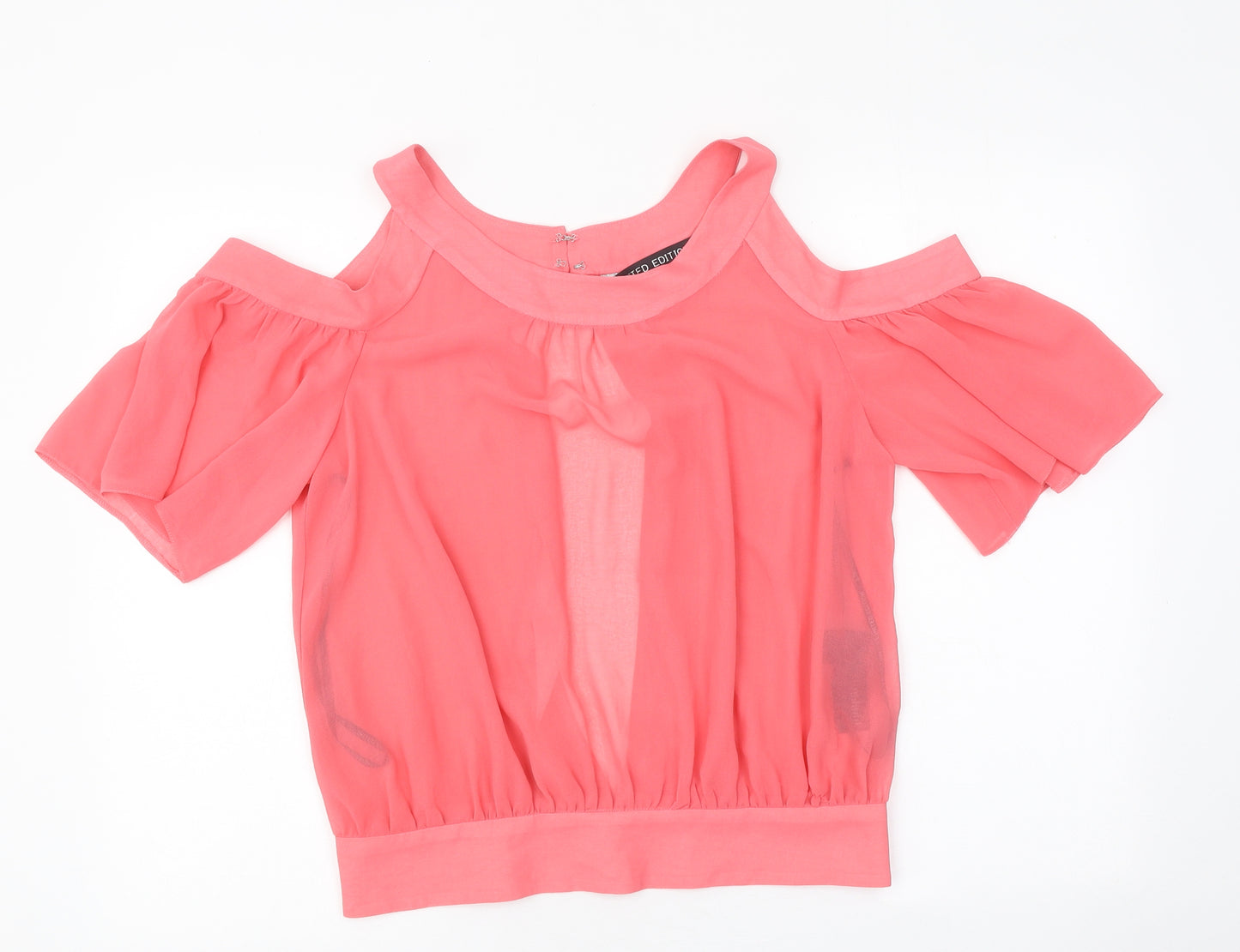 New Look Womens Pink Polyester Jersey Blouse Size 12 Round Neck - Cold Shoulder
