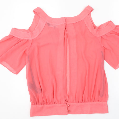 New Look Womens Pink Polyester Jersey Blouse Size 12 Round Neck - Cold Shoulder