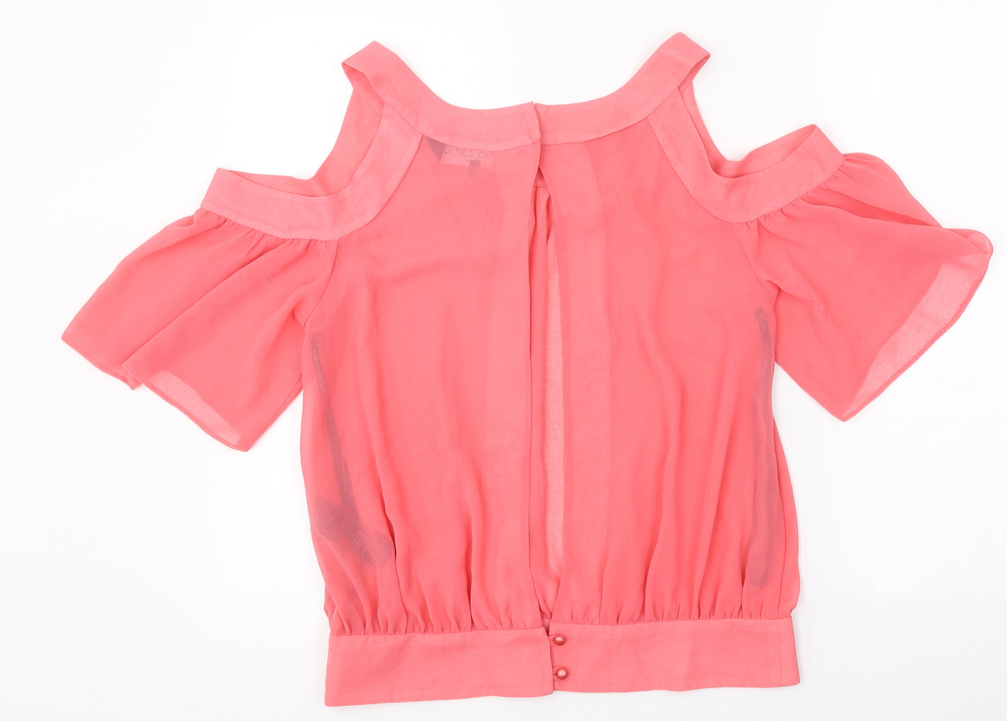 New Look Womens Pink Polyester Jersey Blouse Size 12 Round Neck - Cold Shoulder