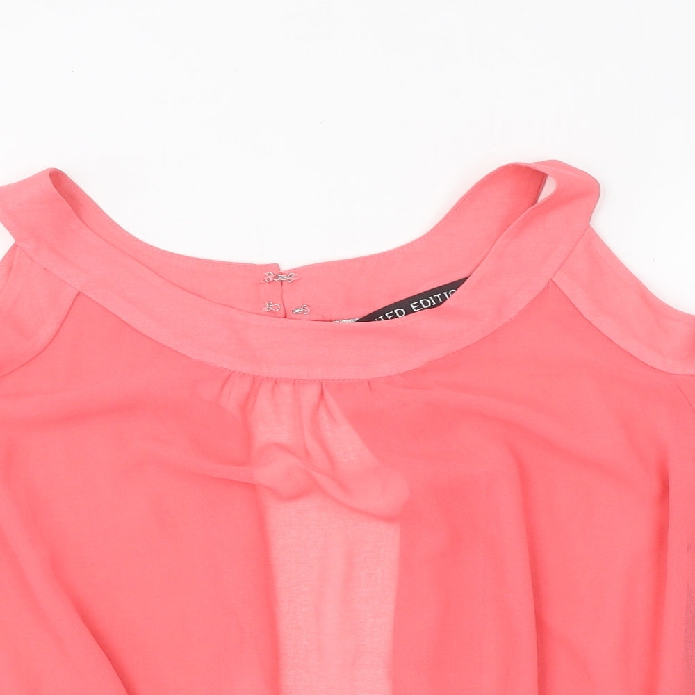New Look Womens Pink Polyester Jersey Blouse Size 12 Round Neck - Cold Shoulder