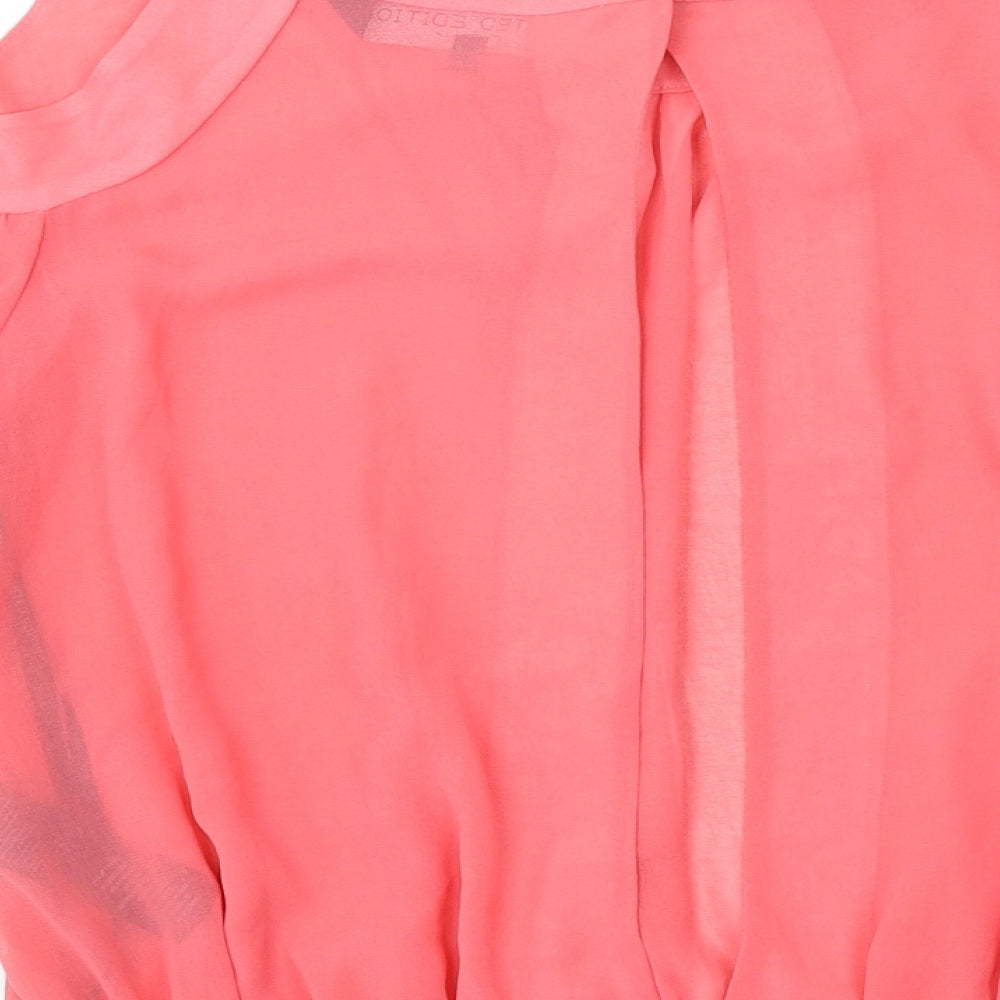 New Look Womens Pink Polyester Jersey Blouse Size 12 Round Neck - Cold Shoulder