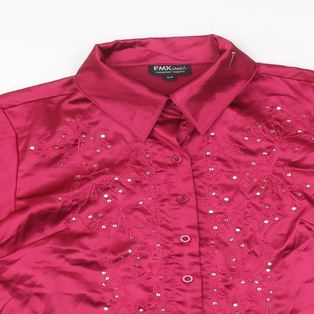 FMX Womens Pink Polyester Basic Button-Up Size S Collared