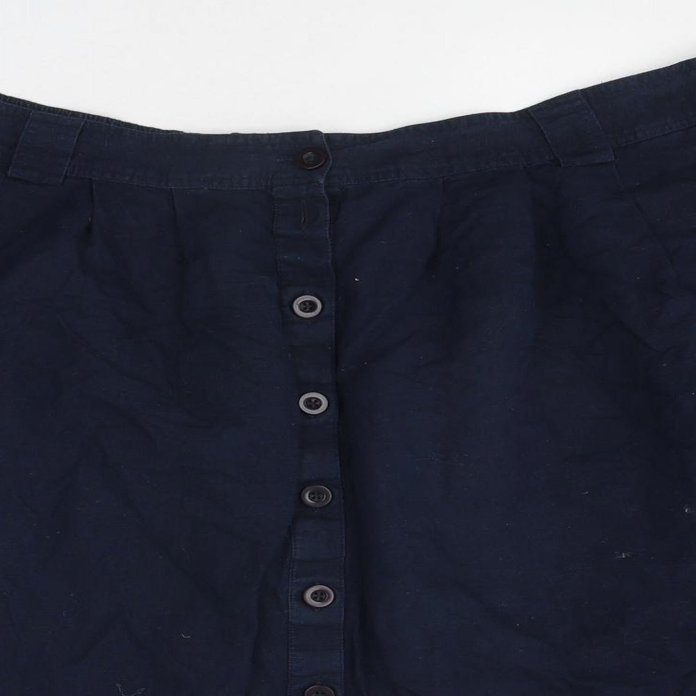 Monsoon Womens Blue Linen Pleated Skirt Size 22 Button