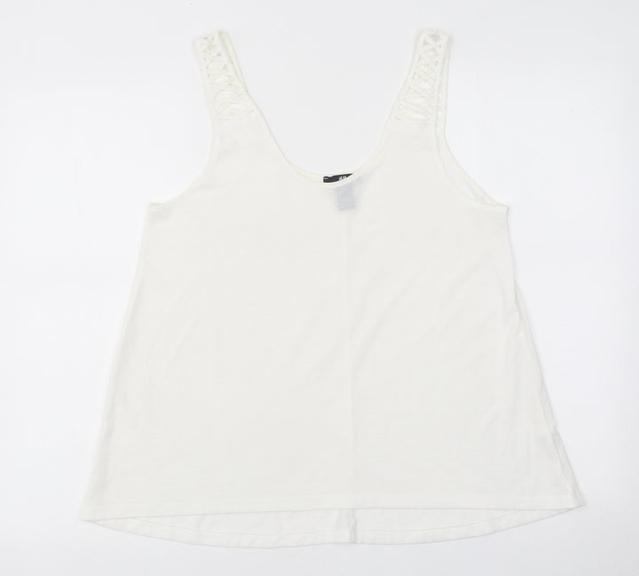H&M Womens White Polyester Jersey Tank Size S Round Neck
