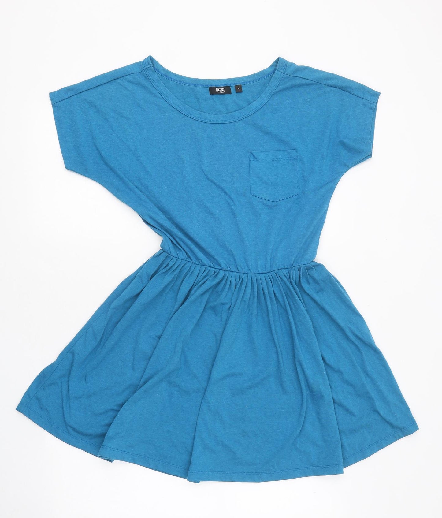 F&F Womens Blue Polyester Skater Dress Size S Round Neck Pullover
