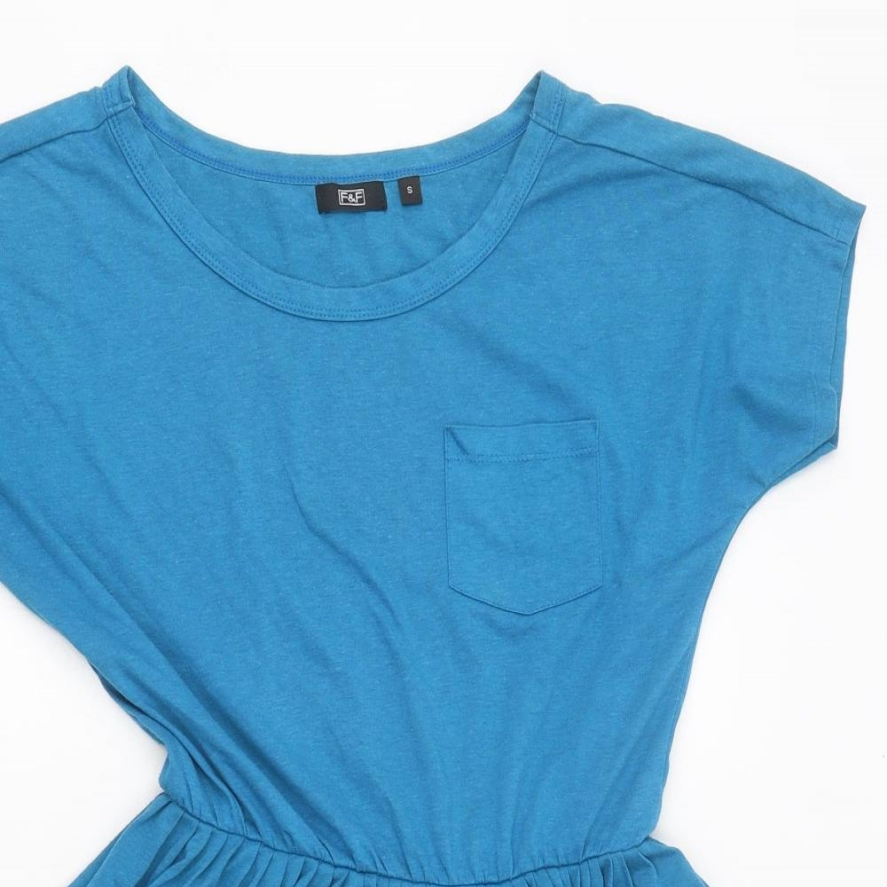 F&F Womens Blue Polyester Skater Dress Size S Round Neck Pullover