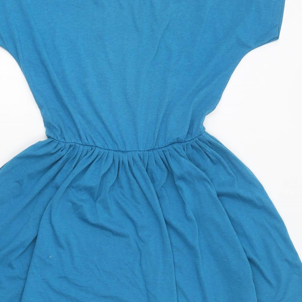 F&F Womens Blue Polyester Skater Dress Size S Round Neck Pullover