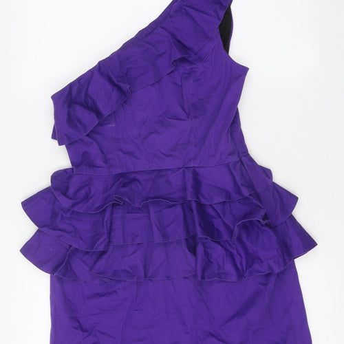 New Look Womens Purple Polyester Mini Size 10 One Shoulder Zip