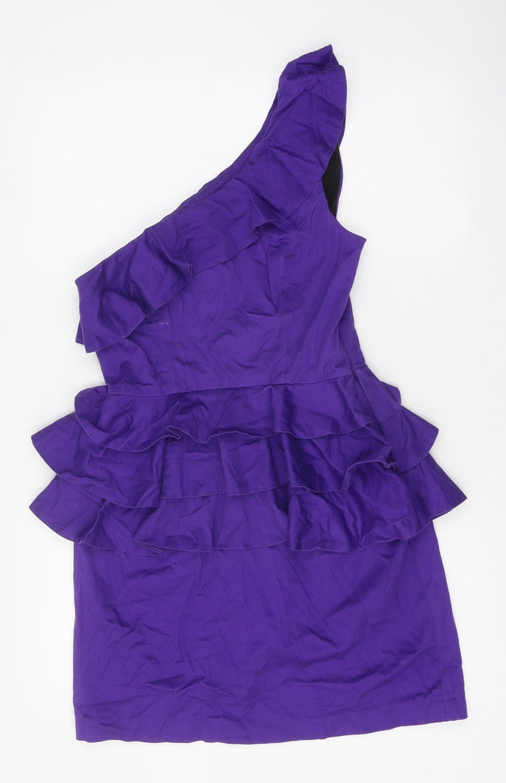 New Look Womens Purple Polyester Mini Size 10 One Shoulder Zip