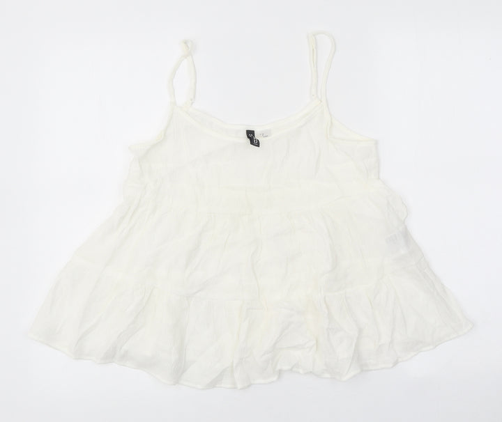 Devided Womens White Viscose Basic Tank Size 8 V-Neck