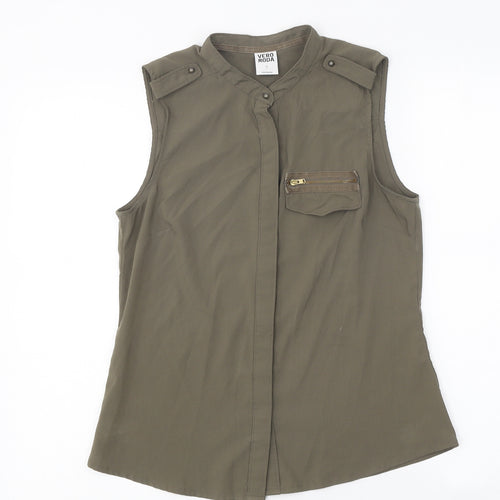 VERO MODA Womens Green Polyester Basic Button-Up Size S Mock Neck