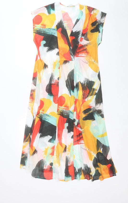 Front view of Zara women’s multicoloured geometric polyester a-line, size S, snap
