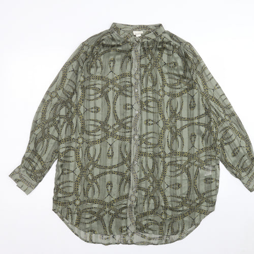 H&M Womens Green Geometric Polyester Basic Button-Up Size 16 Round Neck