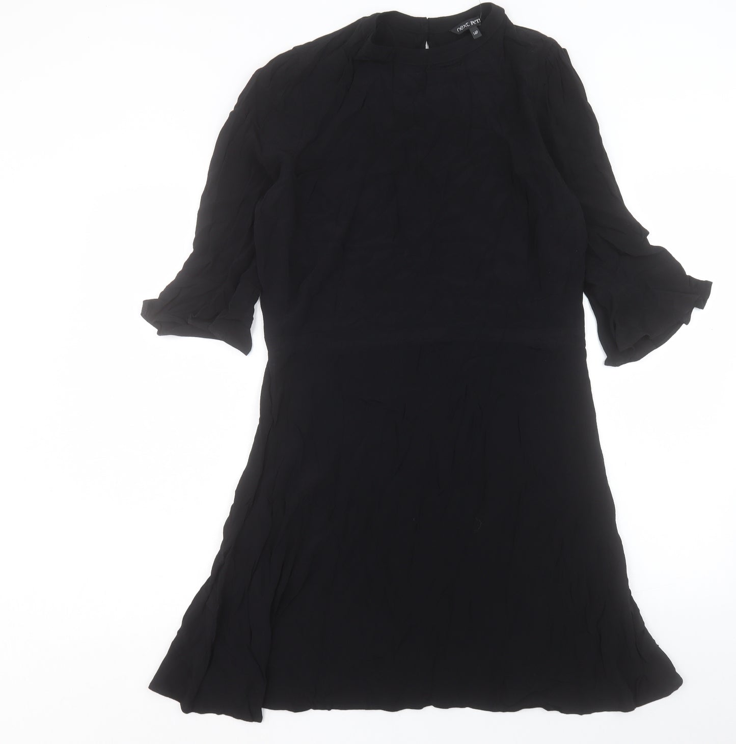 NEXT Womens Black Viscose A-Line Size 14 Crew Neck Button