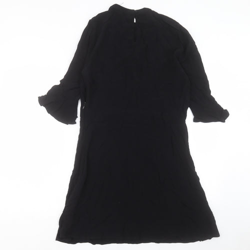 NEXT Womens Black Viscose A-Line Size 14 Crew Neck Button