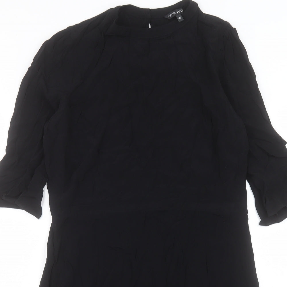 NEXT Womens Black Viscose A-Line Size 14 Crew Neck Button