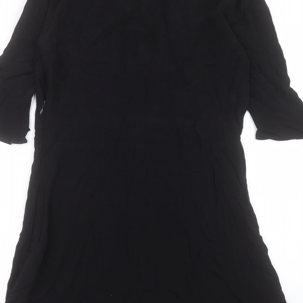 NEXT Womens Black Viscose A-Line Size 14 Crew Neck Button