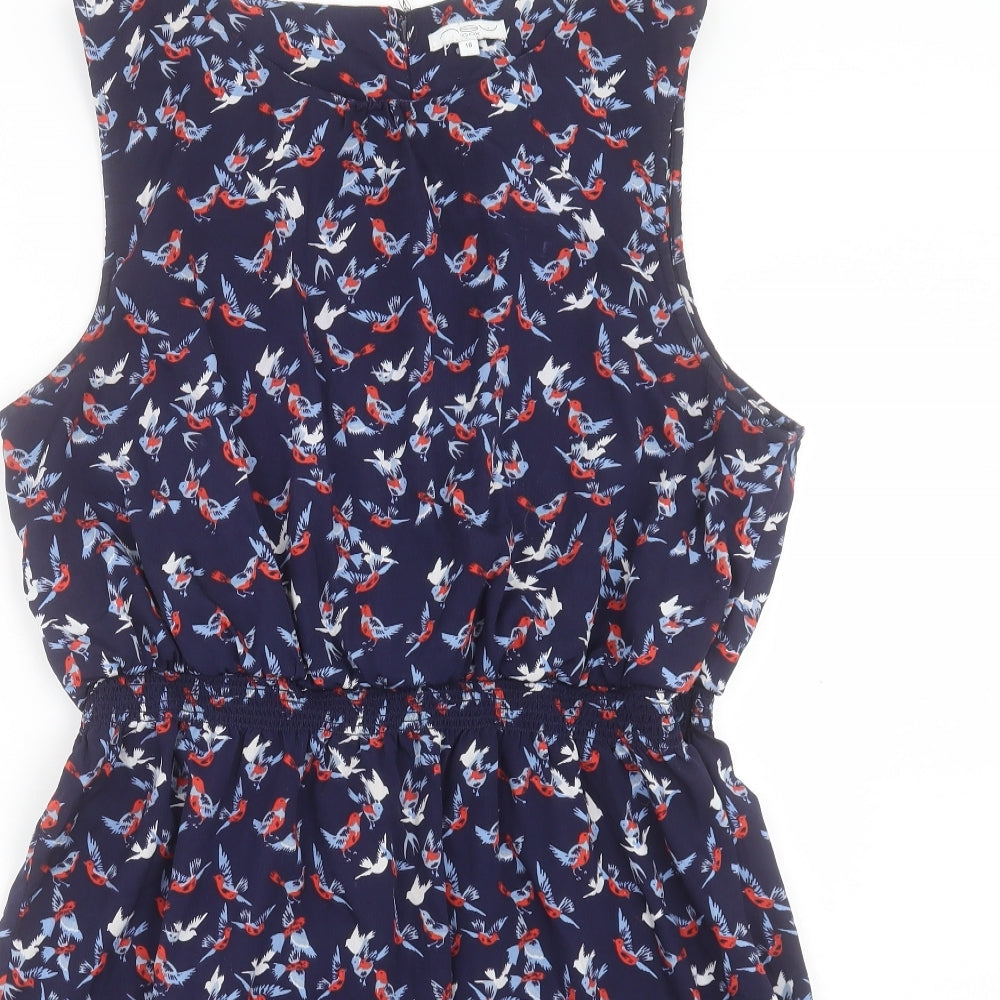 New Look Womens Blue Geometric Polyester A-Line Size 18 Boat Neck Button