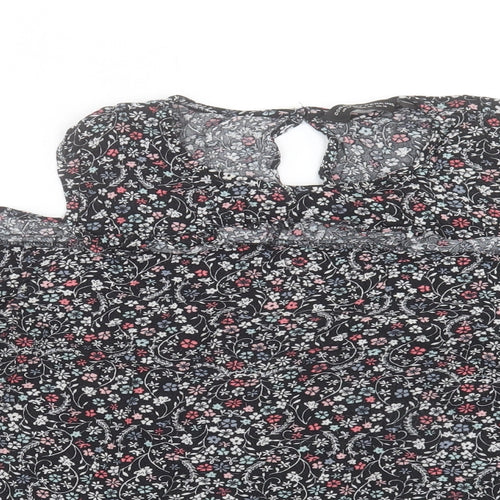 Dorothy Perkins Womens Black Floral Viscose Basic T-Shirt Size 18 Crew Neck - Cold Shoulder