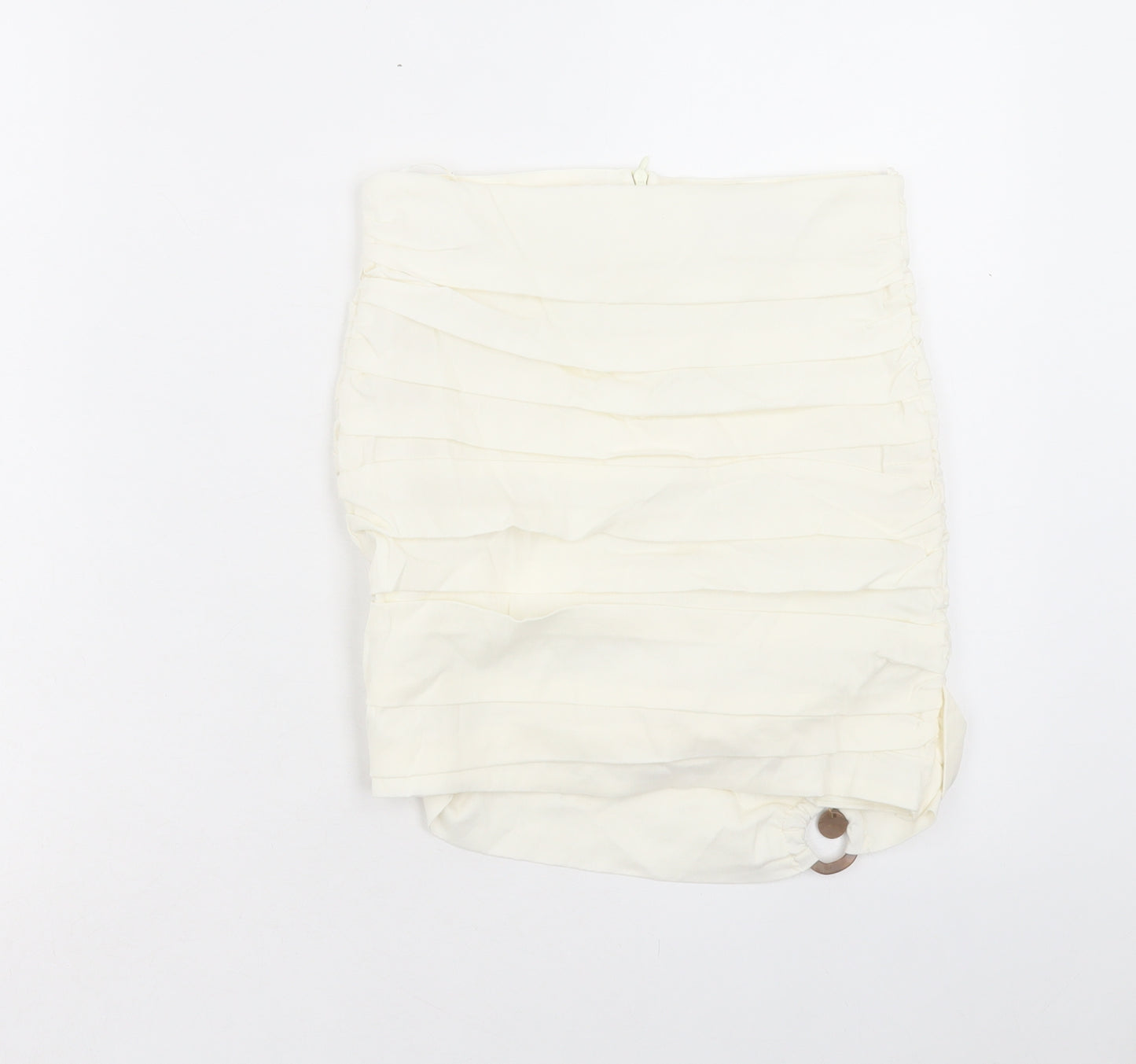 Zara Womens Ivory Polyester A-Line Skirt Size S Zip - Ruched