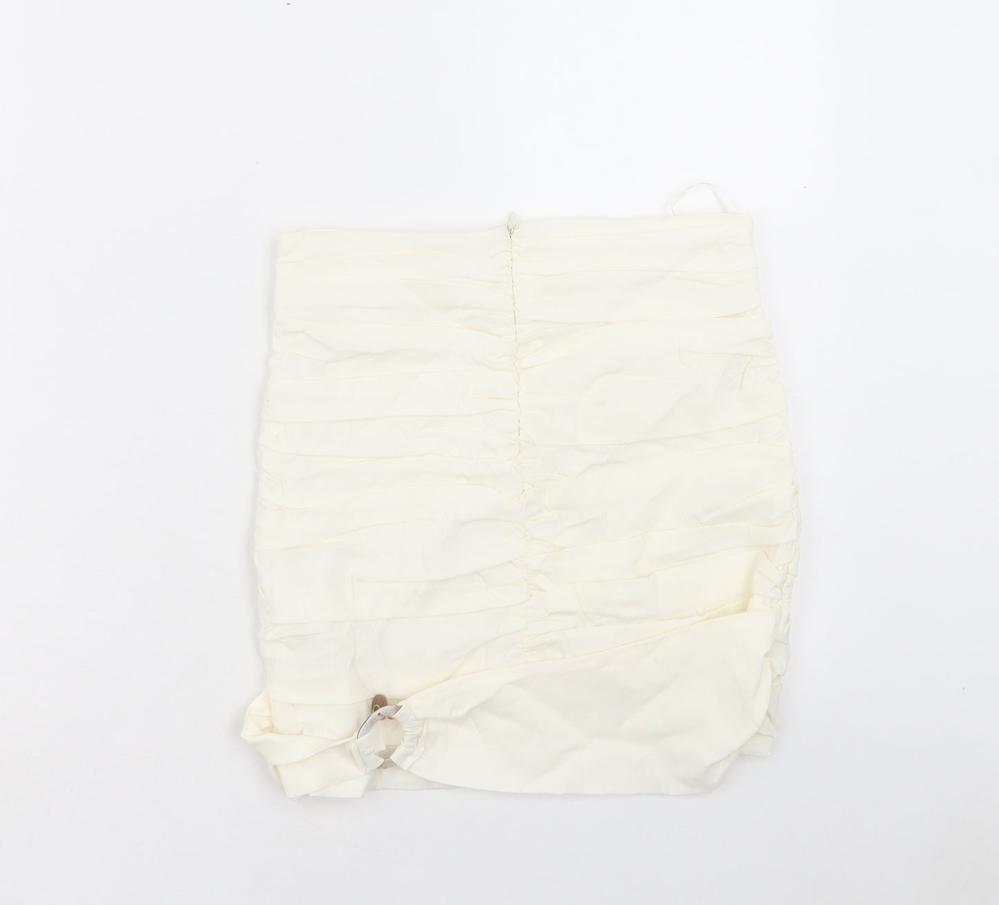 Zara Womens Ivory Polyester A-Line Skirt Size S Zip - Ruched