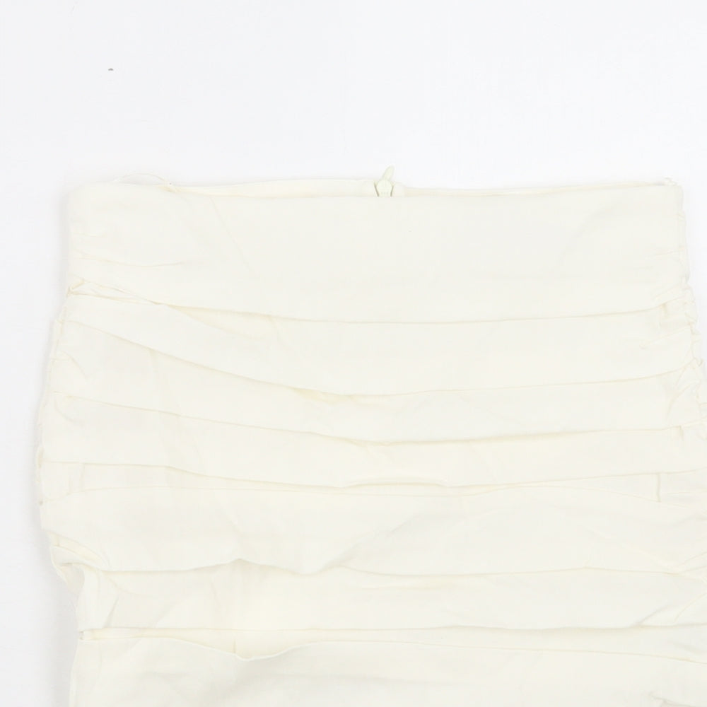 Zara Womens Ivory Polyester A-Line Skirt Size S Zip - Ruched