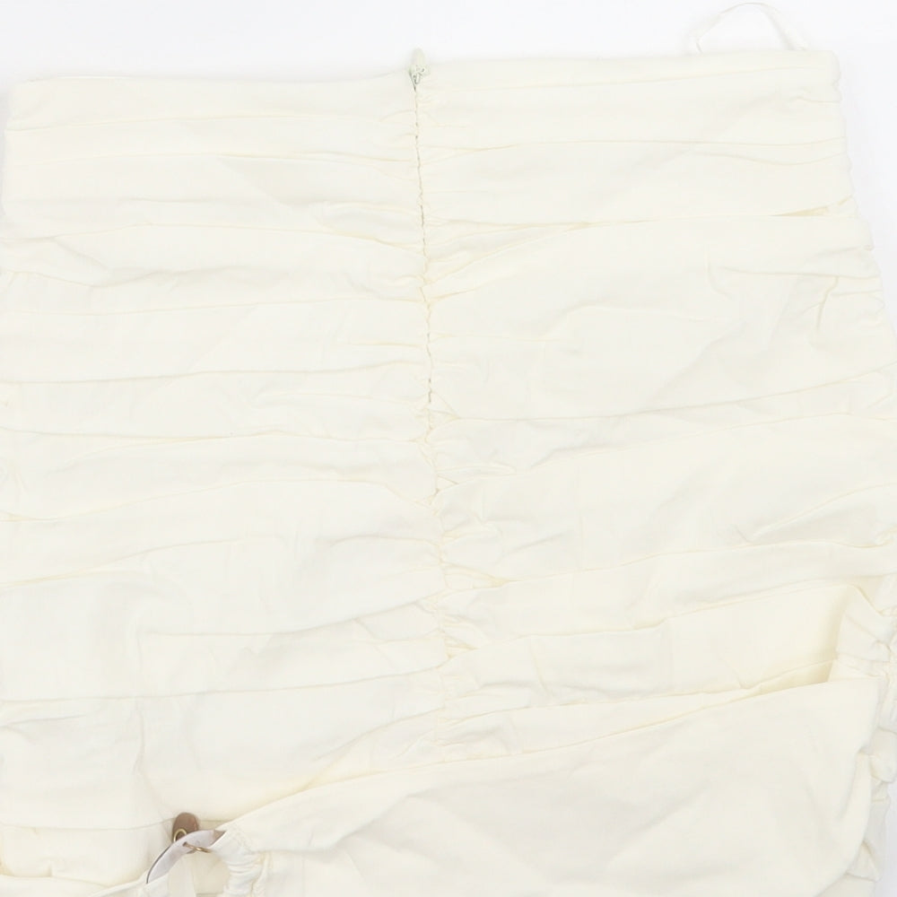 Zara Womens Ivory Polyester A-Line Skirt Size S Zip - Ruched