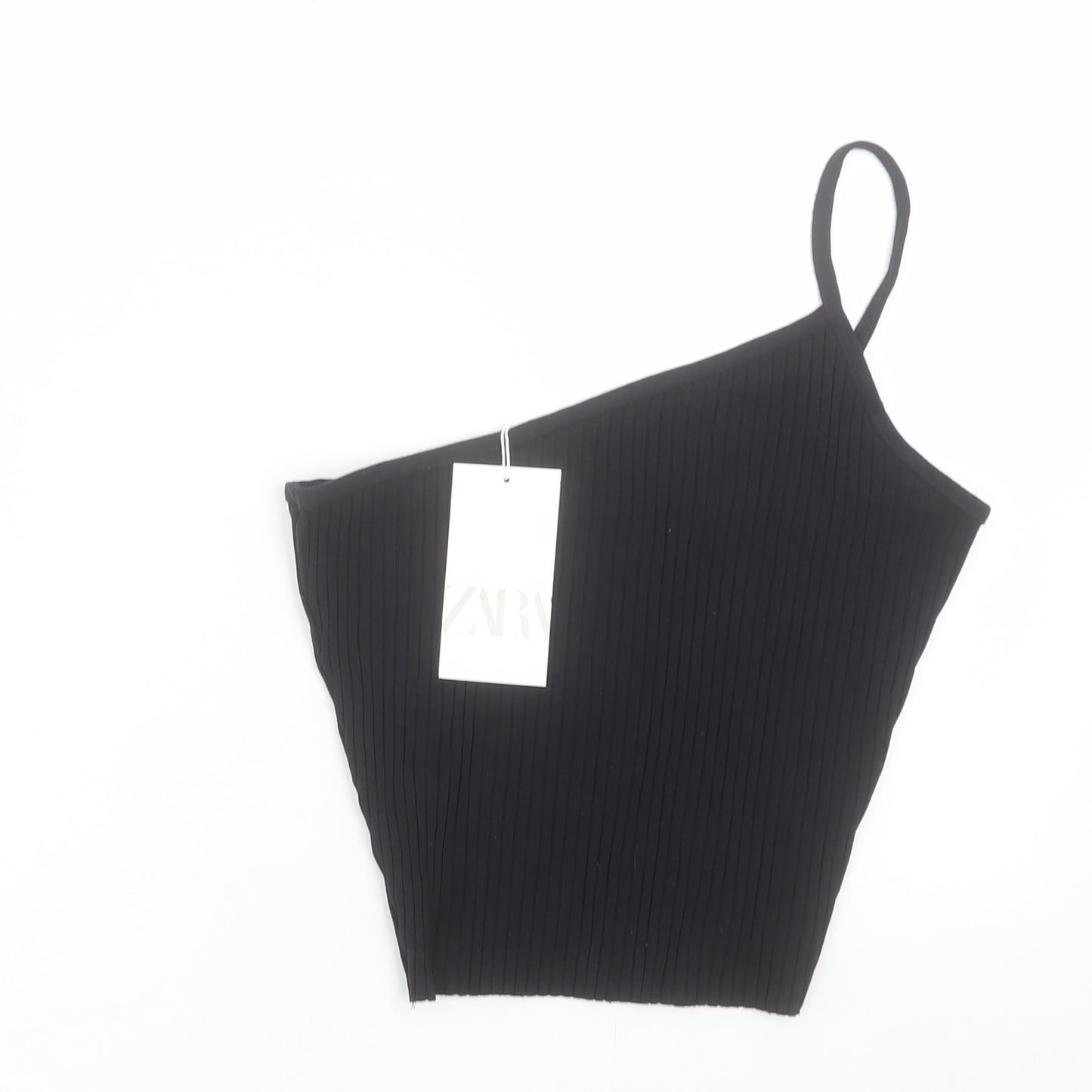 Zara Womens Black Cotton Basic Tank Size S One Shoulder