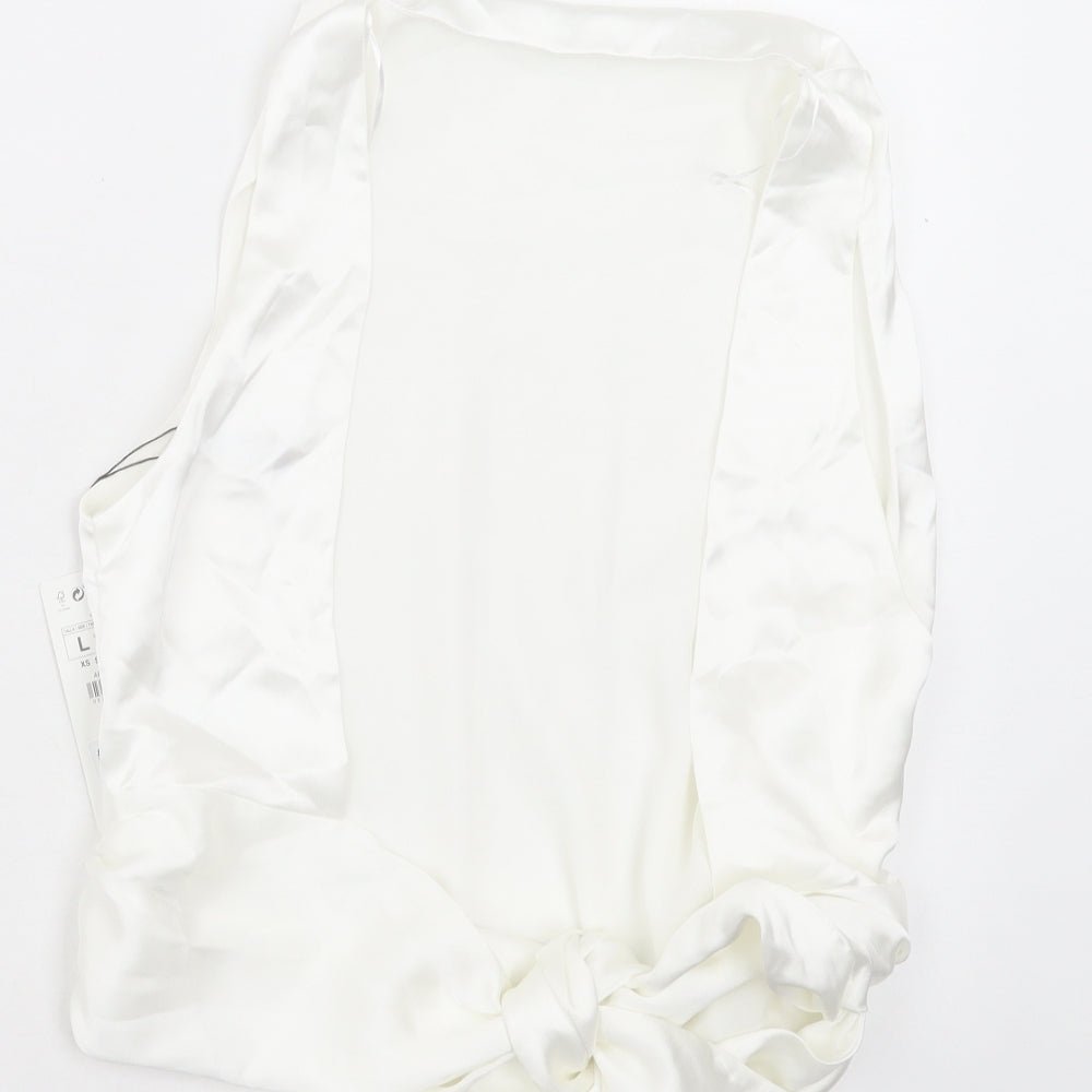 Zara Womens White Polyester Basic Tank Size L Cowl Neck