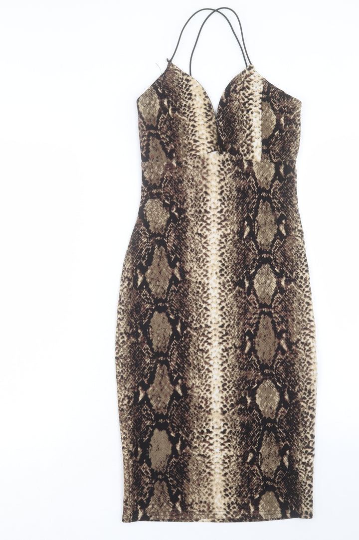 Love Womens Black Animal Print Polyester Pencil Dress Size XS V-Neck Pullover