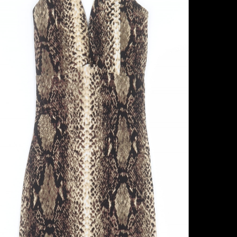 Love Womens Black Animal Print Polyester Pencil Dress Size XS V-Neck Pullover