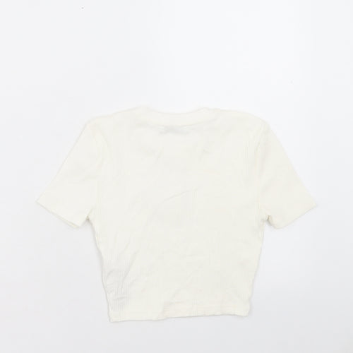 Zara Womens Ivory Cotton Cropped T-Shirt Size S Crew Neck