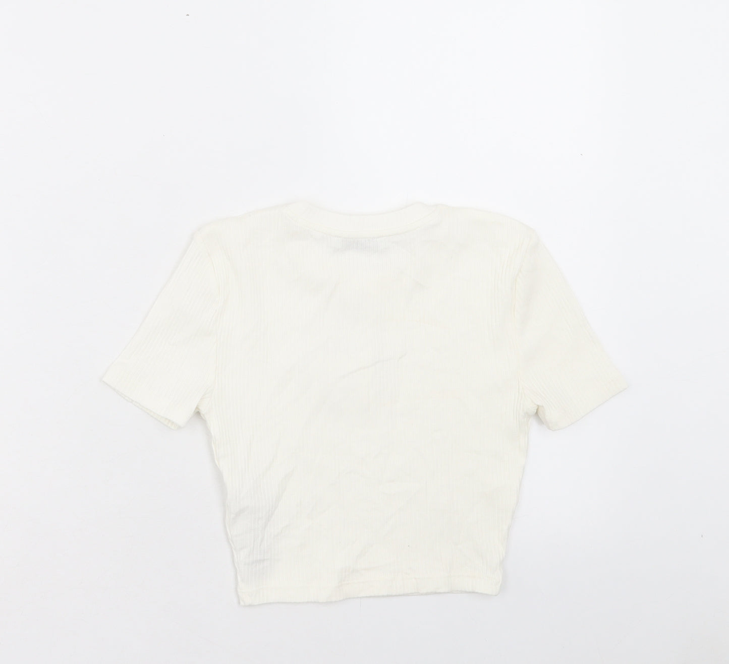 Zara Womens Ivory Cotton Cropped T-Shirt Size S Crew Neck
