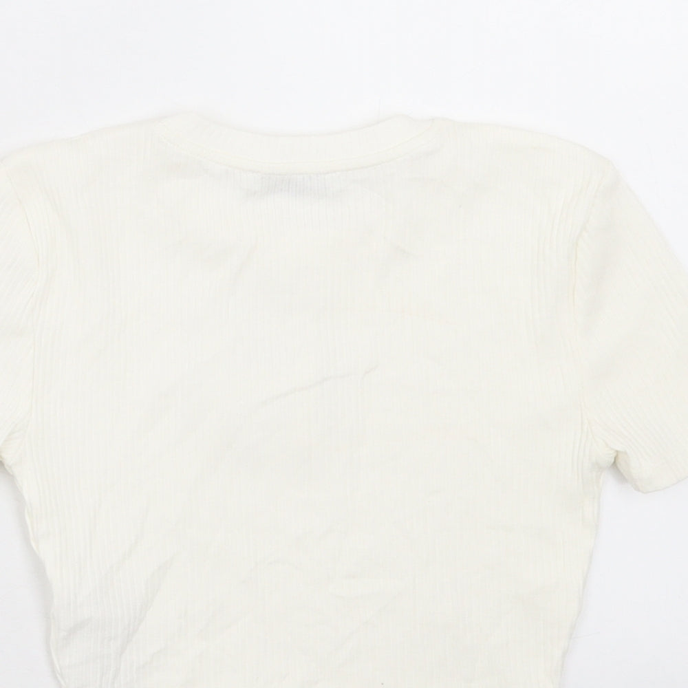 Zara Womens Ivory Cotton Cropped T-Shirt Size S Crew Neck