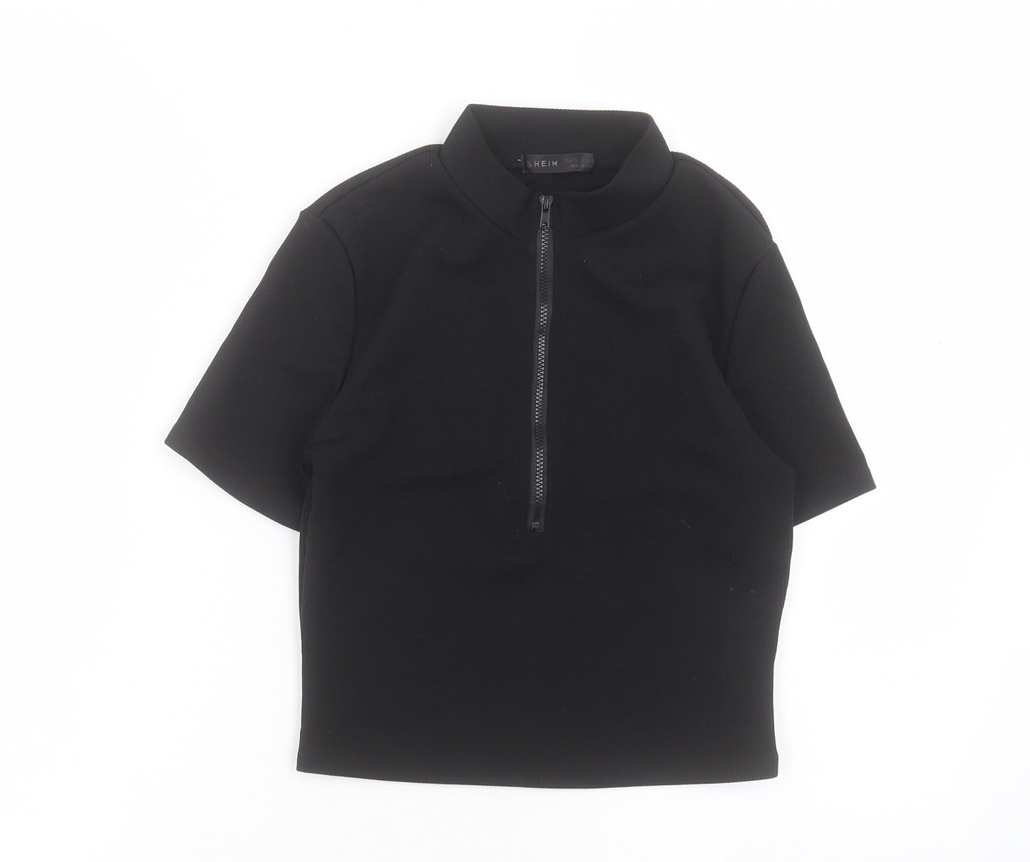 SheIn Womens Black Polyester Cropped T-Shirt Size XS Round Neck