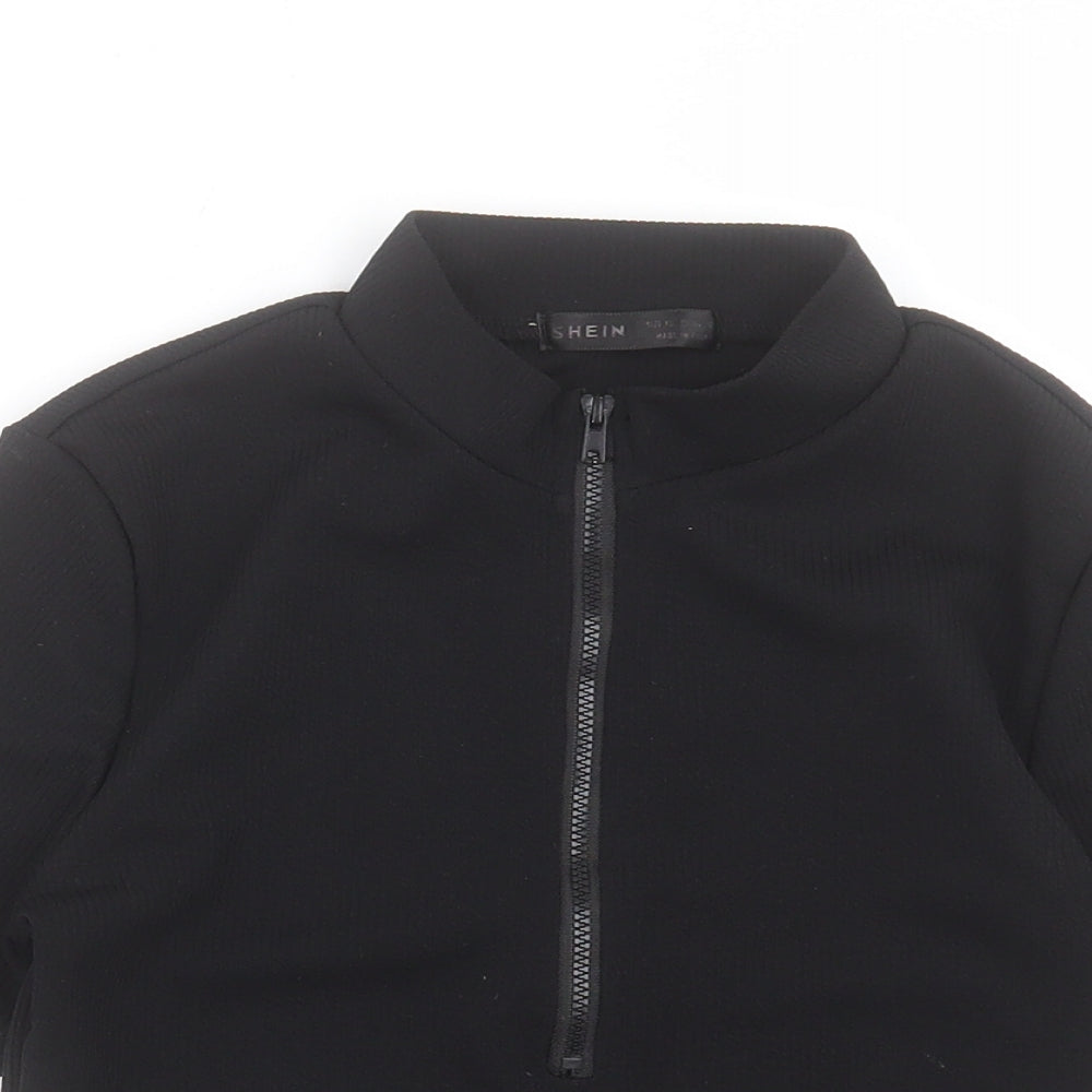 SheIn Womens Black Polyester Cropped T-Shirt Size XS Round Neck