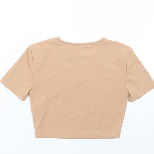 Zara Womens Brown Polyester Cropped T-Shirt Size S Crew Neck