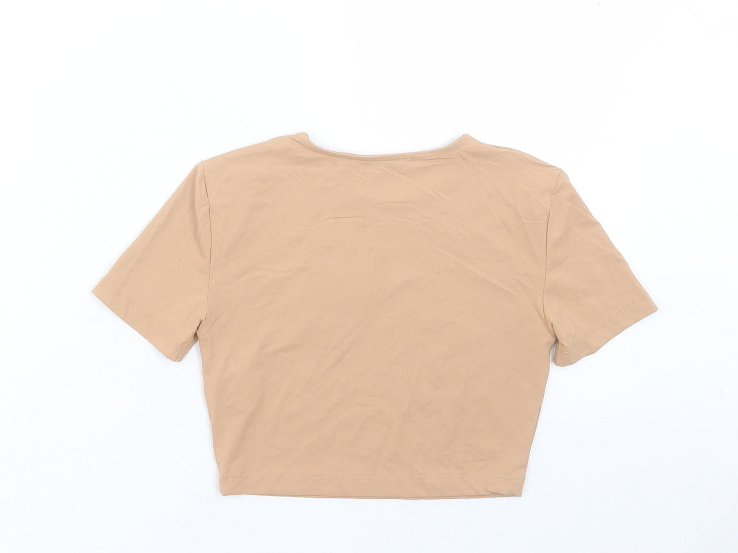 Zara Womens Brown Polyester Cropped T-Shirt Size S Crew Neck